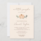 カボチャの小さな秋男女兼用の赤ちゃんシャワー 招待状 (正面)