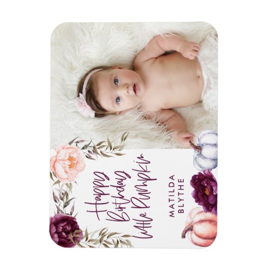 カボチャの小さな秋紫の桃の誕生日の写真 マグネット (縦)