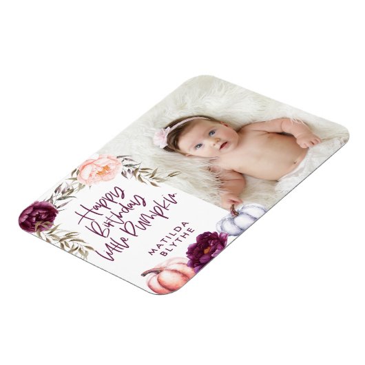 カボチャの小さな秋紫の桃の誕生日の写真 マグネット (左側)