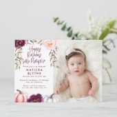 カボチャの小さな秋紫の桃の誕生日の写真 招待状 (スタンド正面)