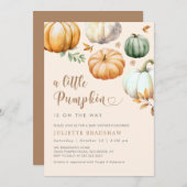 カボチャの小さな秋葉の赤ちゃんシャワー 招待状 (正面/裏面)