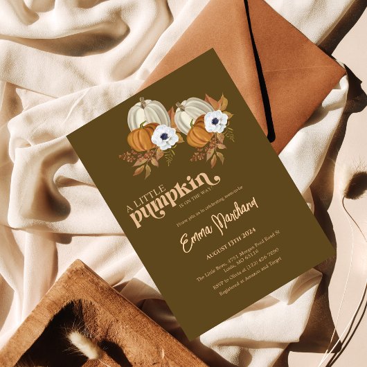 カボチャの小さな赤ちゃんシャワーカボチャフローラ 招待状