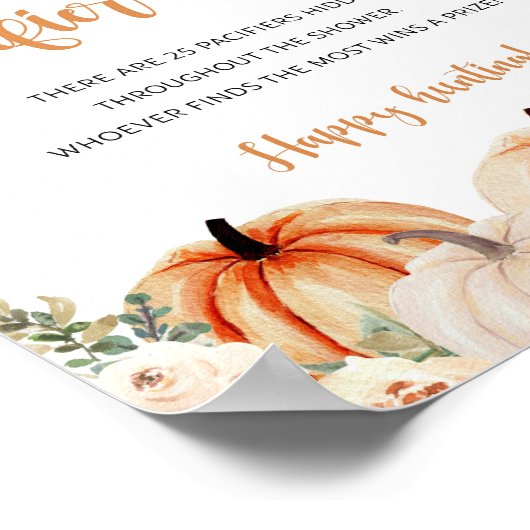 カボチャの小さな赤ちゃんシャワーゲームサイン ポスター (角)