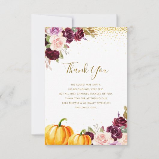 カボチャの小さな赤ちゃんシャワーサンキューカード サンキューカード (正面)