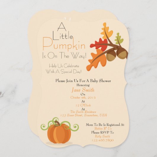カボチャの小さな赤ちゃんシャワー招待状 招待状 (正面/裏面)