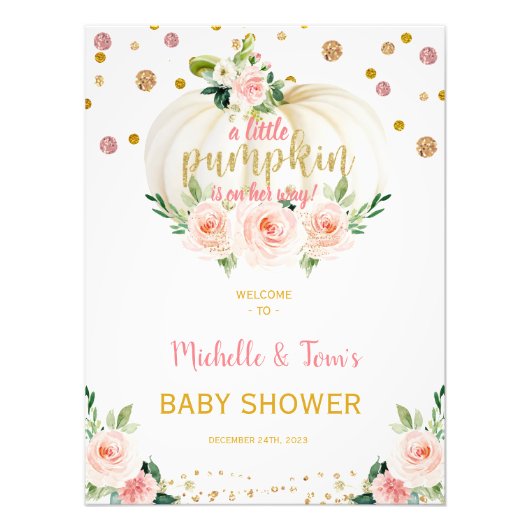 カボチャの小さな赤ちゃんシャワー歓迎サイン フォトプリント            (正面)