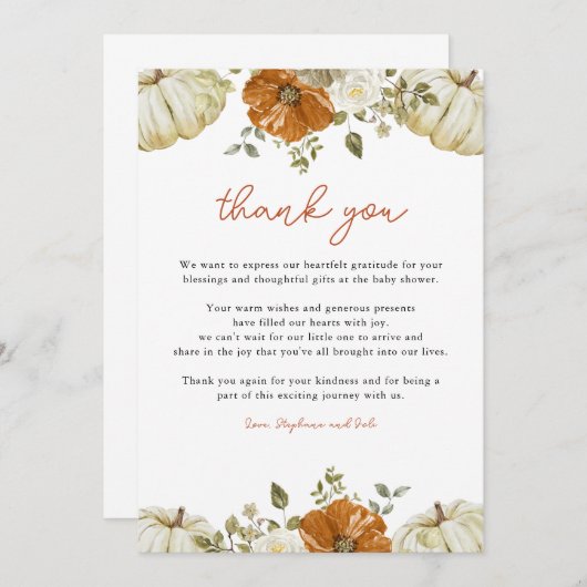 カボチャの小さな赤ちゃんシャワー サンキューカード (正面/裏面)