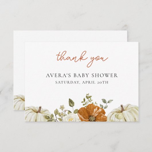 カボチャの小さな赤ちゃんシャワー サンキューカード (正面/裏面)