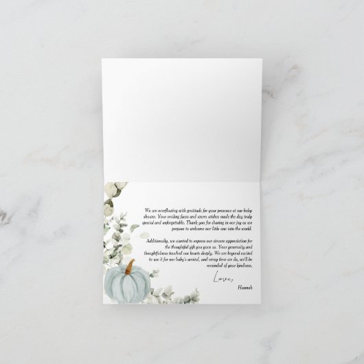 カボチャの小さな赤ちゃんシャワー サンキューカード (内部)