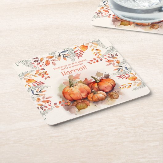 カボチャの小さな赤ちゃんシャワー スクエアペーパーコースター (アングル)
