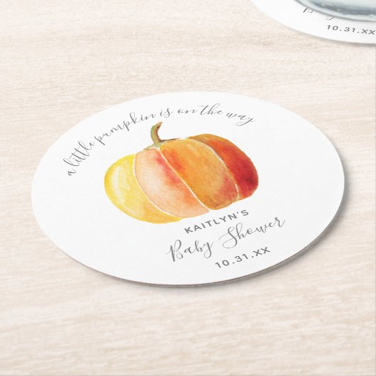 カボチャの小さな赤ちゃんシャワー ラウンドペーパーコースター (アングル)