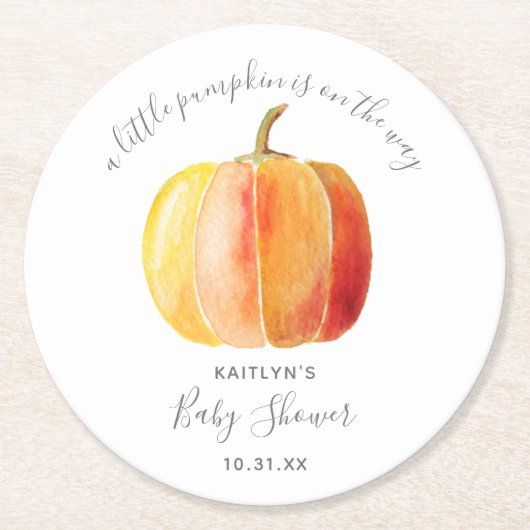 カボチャの小さな赤ちゃんシャワー ラウンドペーパーコースター (正面)