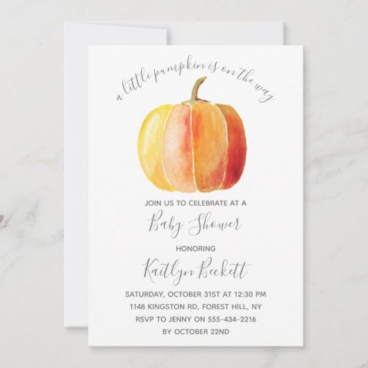 カボチャの小さな赤ちゃんシャワー 招待状 (正面)