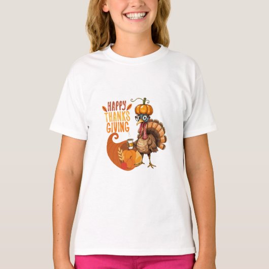 カボチャの帽子をかぶった感謝祭の七面鳥 Tシャツ (正面)