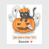 カボチャの幽霊たちに可愛い黒猫ネコの名前を付ける シール (シート)