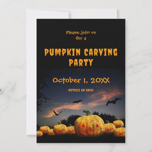 カボチャの彫りパーティー ハロウィン カボチャ こうもり シーズンカード (正面)