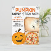 カボチャの彫刻とピザ招待状 招待状 (スタンド正面)