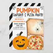 カボチャの彫刻とピザ招待状 招待状 (正面/裏面)