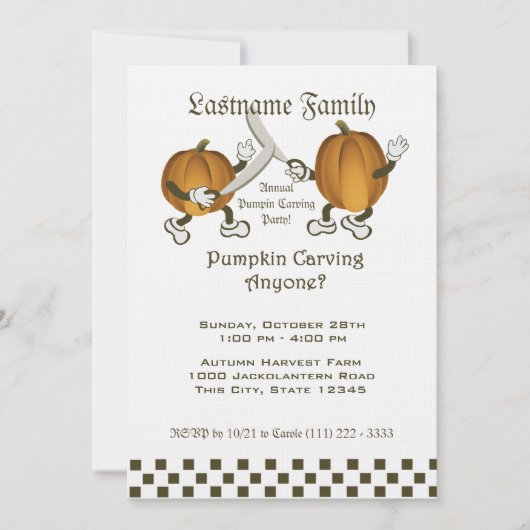 カボチャの彫刻パーティー 招待状 (正面)