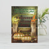 カボチャの後ろの光怖いハロウィーン衣装パーティー 招待状 (スタンド正面)