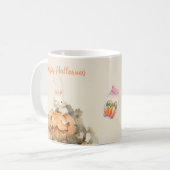 カボチャの愛らしいウサギのパッチのハロウィーン コーヒーマグカップ (正面左)