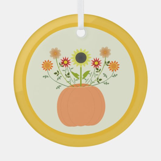 カボチャの感謝祭の花 ガラスオーナメント (正面)
