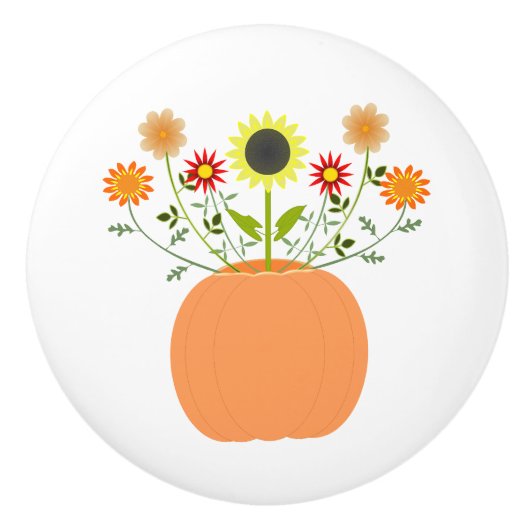 カボチャの感謝祭の花 セラミックノブ (正面)