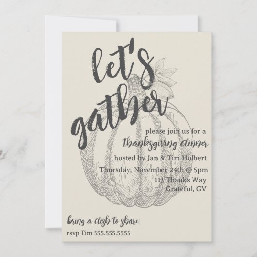 カボチャの感謝祭エレガントディナーを集めよう 招待状 (正面)