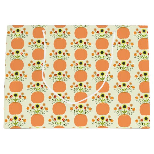 カボチャの感謝祭パターン（の模様が）ある花 ラージペーパーバッグ (正面)