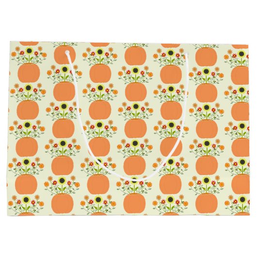 カボチャの感謝祭パターン(の模様が)ある花 ラージペーパーバッグ (裏面)