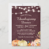 カボチャの文字列ライトサンクスギビングディナーフローラ 招待状 (正面)