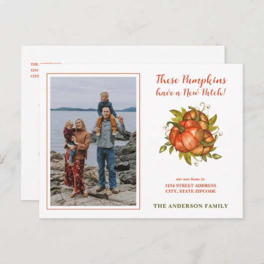 カボチャの新しいパッチフォト引っ越しました新しいホーム 案内ポストカード (正面/裏面)