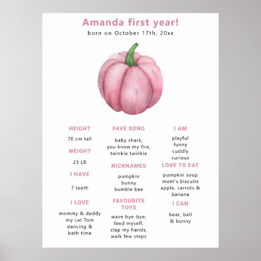 カボチャの最初の誕生日マイルストーン誕生日 ポスター (正面)