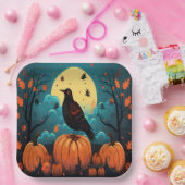 カボチャの森の中のハロウィンカラス ペーパープレート (パーティー)