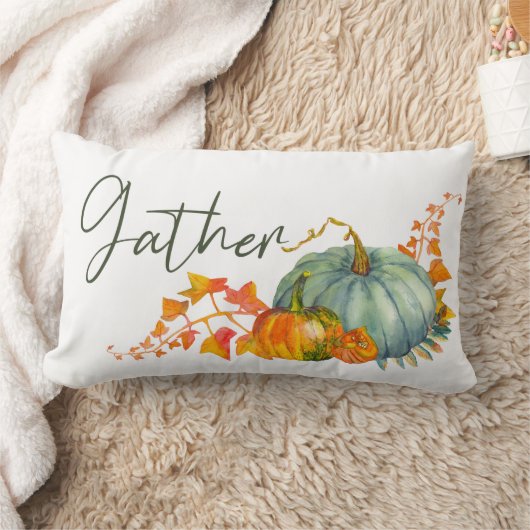 カボチャの水の色ギャザーファミリー名秋 ランバークッション (ブランケット)