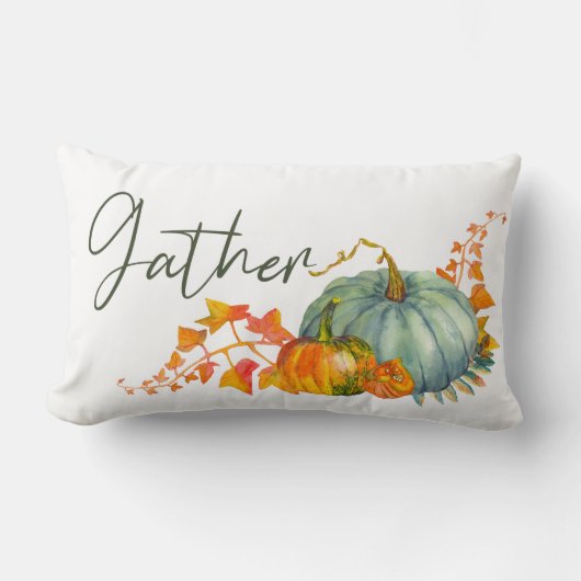 カボチャの水の色ギャザーファミリー名秋 ランバークッション (正面)