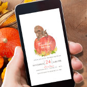 カボチャの水色のリス感謝祭 招待状