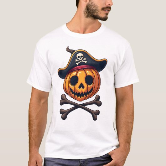 カボチャの海賊 ハロウィンのドクロTシャツ Tシャツ (正面)