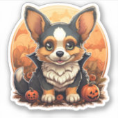 カボチャの漫画ハロウィーンコーギで愛らしい犬 シール (正面)