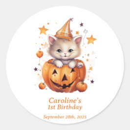 カボチャの猫サプライズ：バースデーパーティーステッカー ラウンドシール