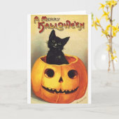 カボチャの猫 カード (黄色い花)