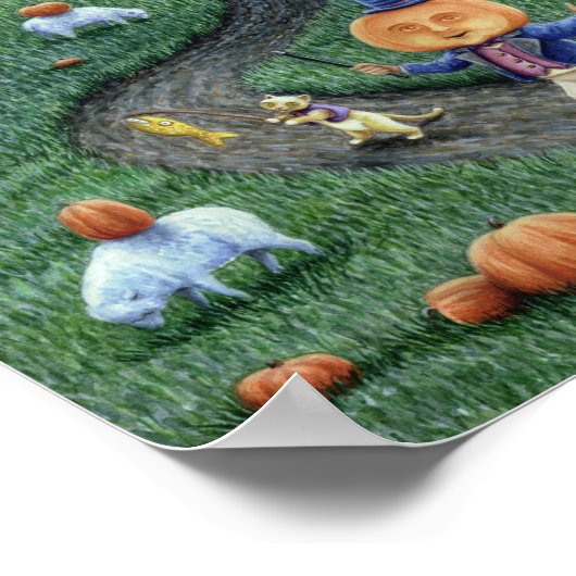 カボチャの男はハロウィーンの月の中で男に会った ポスター (角)