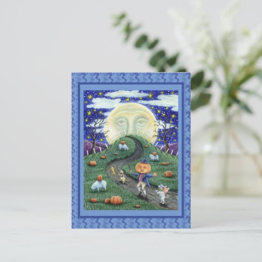 カボチャの男はハロウィーンの月の中で男に会った ポストカード (スタンド正面)