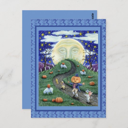 カボチャの男はハロウィーンの月の中で男に会った ポストカード (正面/裏面)