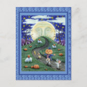 カボチャの男はハロウィーンの月の中で男に会った ポストカード (正面)