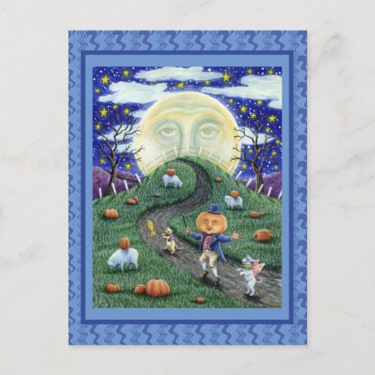 カボチャの男はハロウィーンの月の中で男に会った ポストカード (正面)