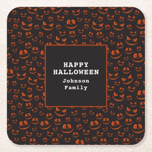 カボチャの目とグリズインブラックハローウィンパーティ スクエアペーパーコースター (正面)