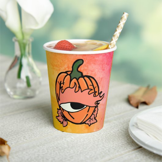カボチャの眠い不気味目 紙コップ (インサイチュ)