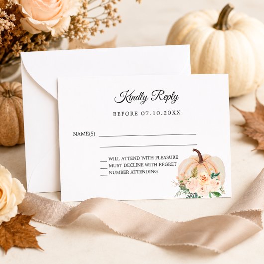 カボチャの秋の花 ブッシュ ウェディング 返信 RSVP ノートカード