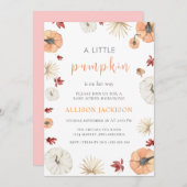 カボチャの緑の小さな離れ赤ん坊シャワー 招待状 (正面/裏面)